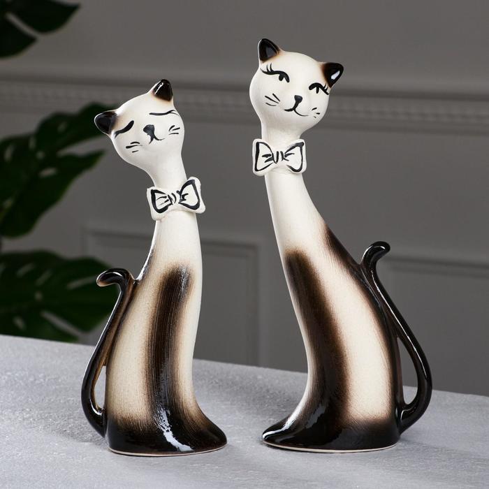 Набор статуэток "Коты сладкая парочка", бело-коричневый, керамика, 28 см