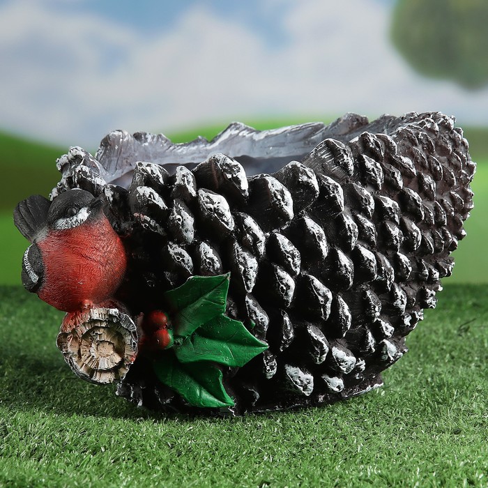 Фигурное кашпо "Шишка с птичкой"