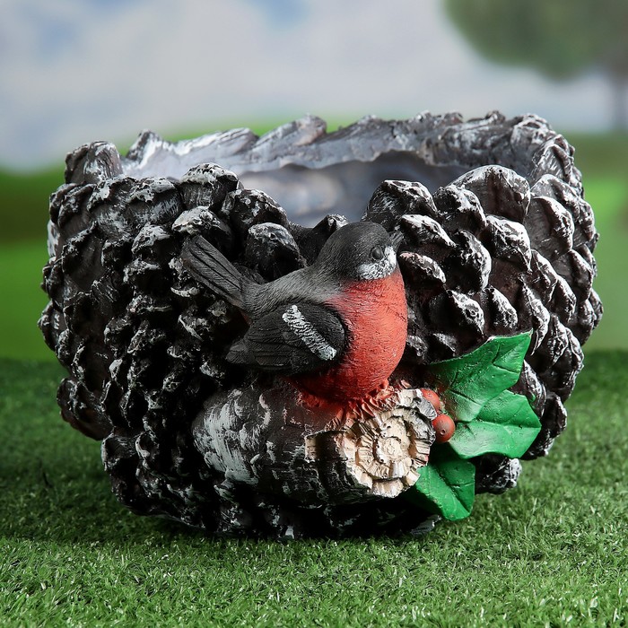 Фигурное кашпо "Шишка с птичкой"