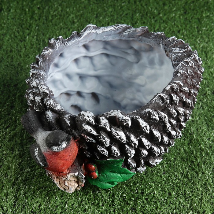 Фигурное кашпо "Шишка с птичкой"