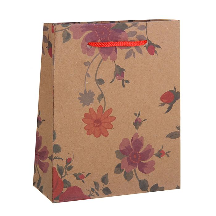 Пакет крафт "Цветы", 12 х 5,5 х 15,5 см