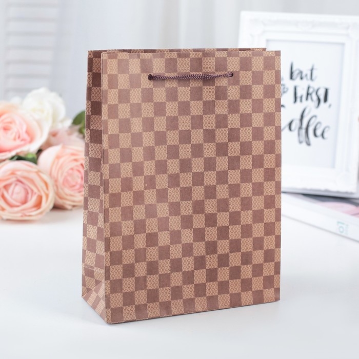 Пакет крафт "Клетка", 15 х 20 х 6 см