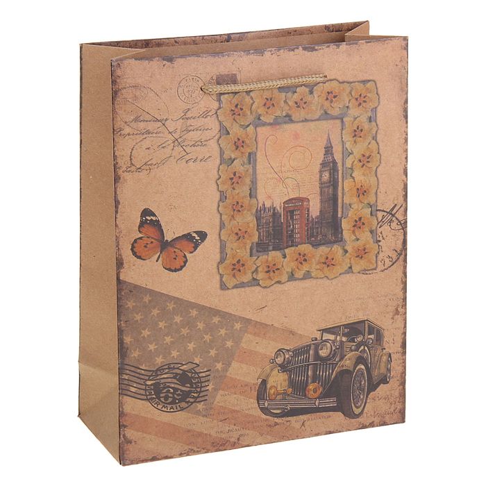 Пакет крафт "Лондон", 19 х 24 х 8 см