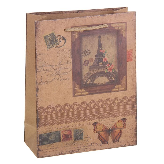 Пакет крафт "Париж", 19 х 8 х 25 см