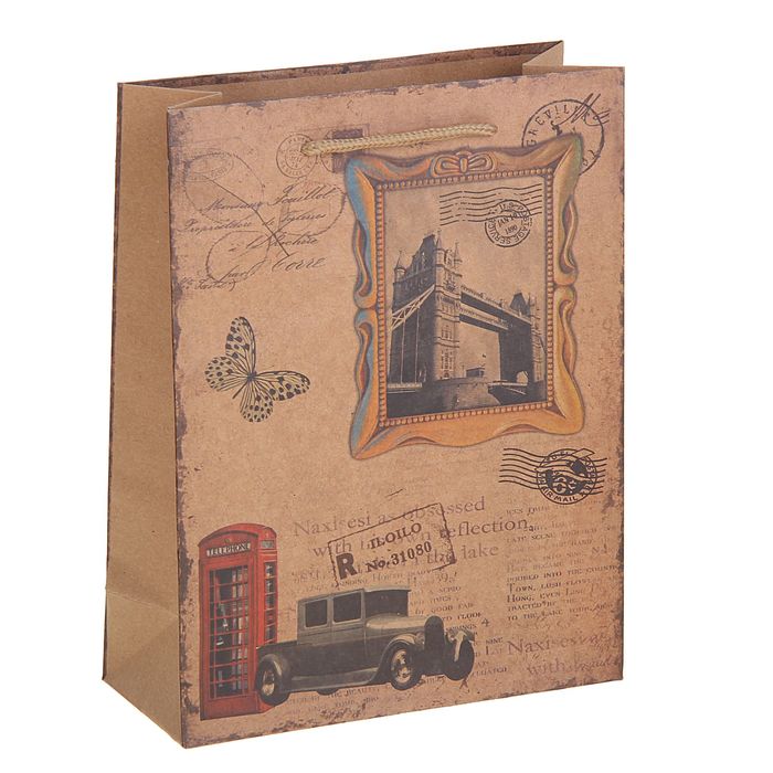 Пакет крафт "Лондон", 23 х 8,5 х 32 см