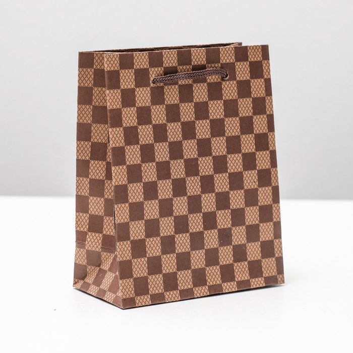 Пакет крафт "Клетка", 11 х 14 х 6 см