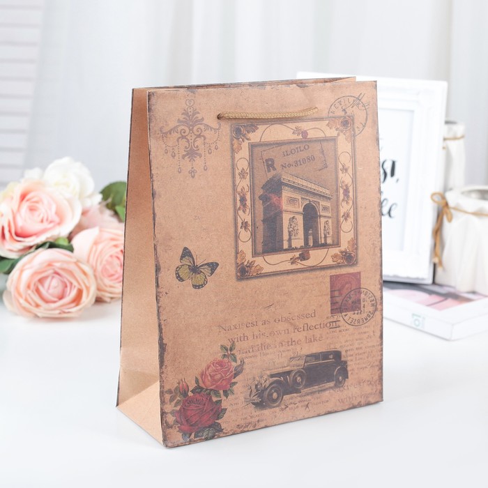 Пакет крафт "Париж", 19 х 8 х 25 см
