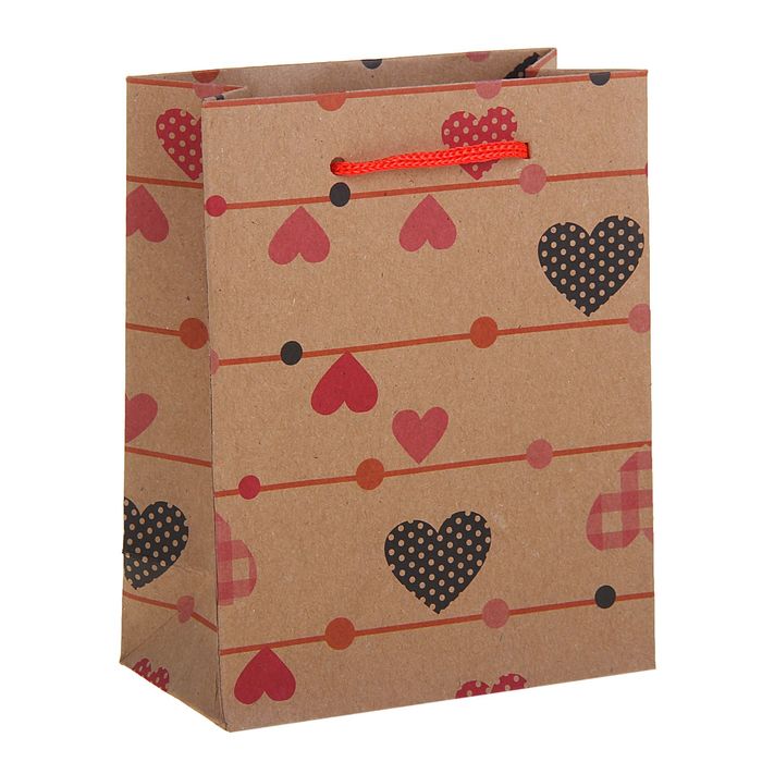 Пакет крафт "Сердечки", 11 х 6 х 14 см