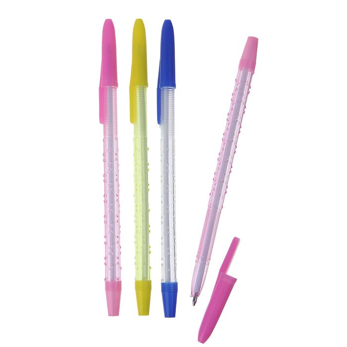 Ручка шариковая, флуоресцентный резной корпус, стержень синий, МИКС