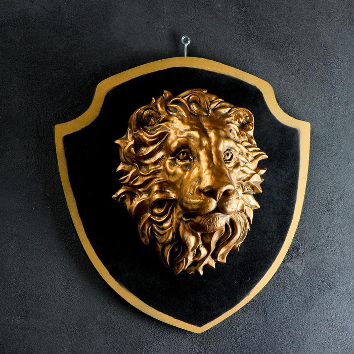 фото Панно "голова льва" бронза, щит черный 40см хорошие сувениры