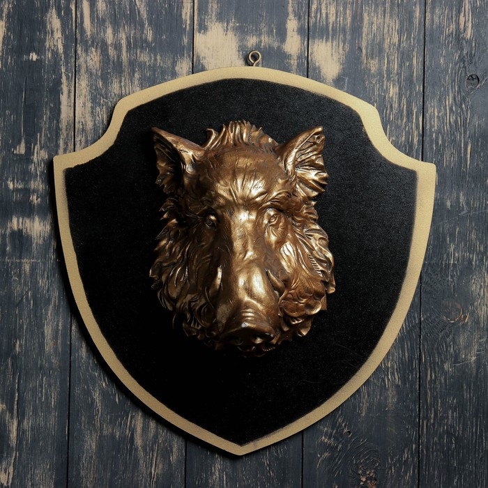 Панно "Голова кабана" бронза, чёрный щит