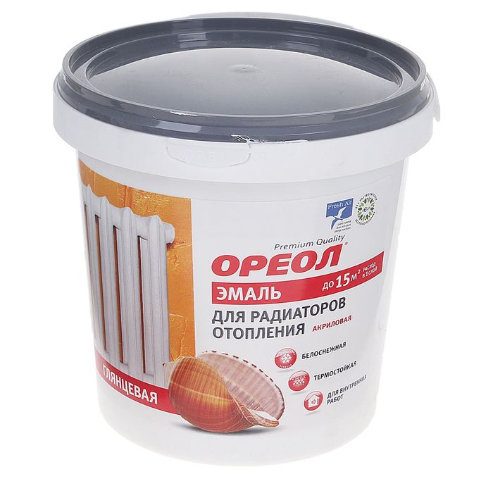 Эмаль акриловая глянцевая для радиаторов "Ореол", белая, 1,1 кг