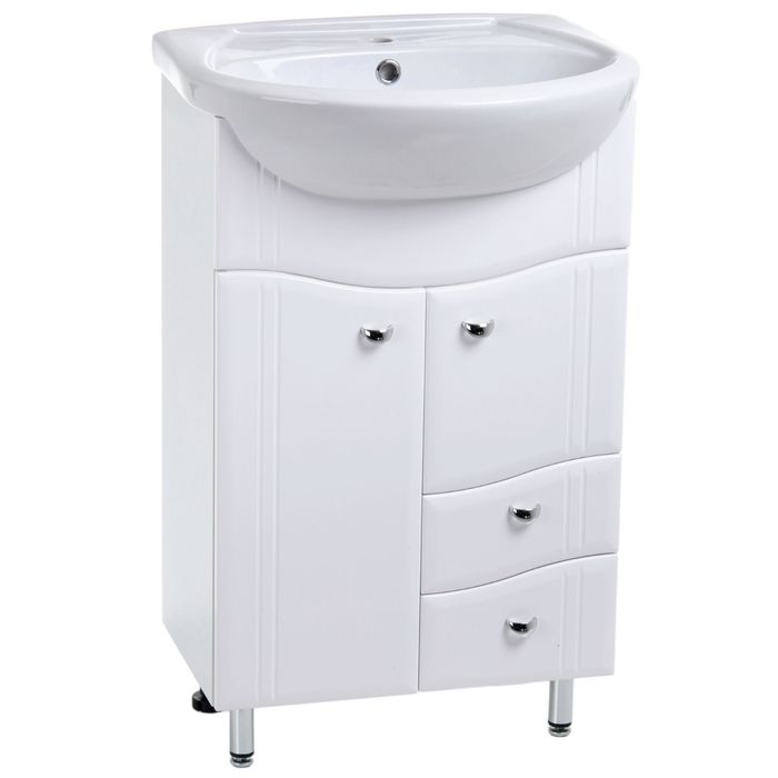 Комплект: Тумба "Тура", 590 х 360 х 820 мм, с двумя дверцами и ящиками, раковина "Эрика-65"