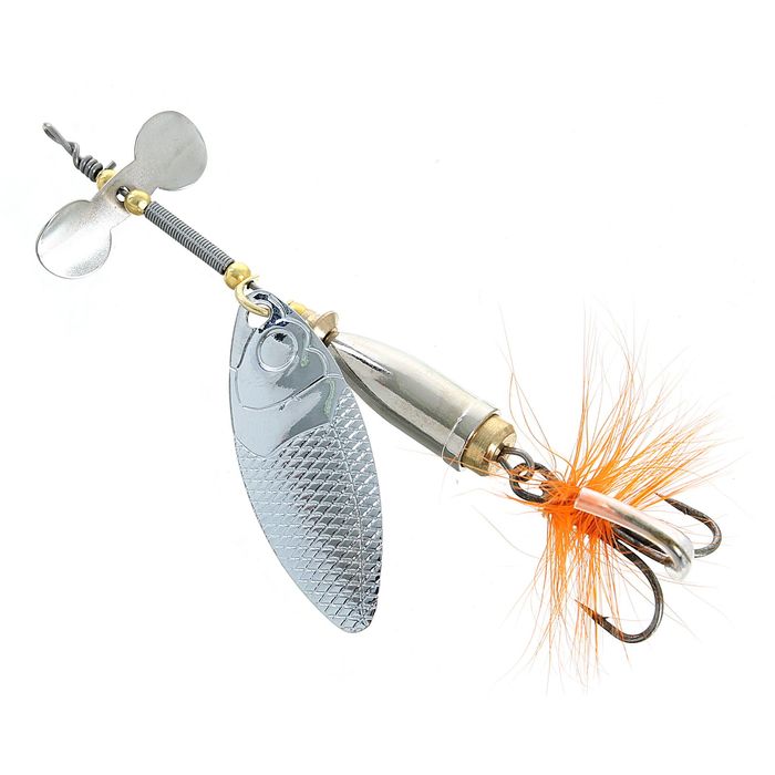 Блесна вращающаяся с оранжевой мушкой, цвет серебро #2
