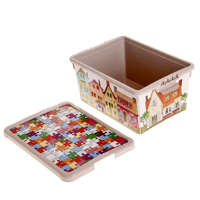 Ящик для игрушек с аппликацией и крышкой, 8,4 л, цвет бежевый