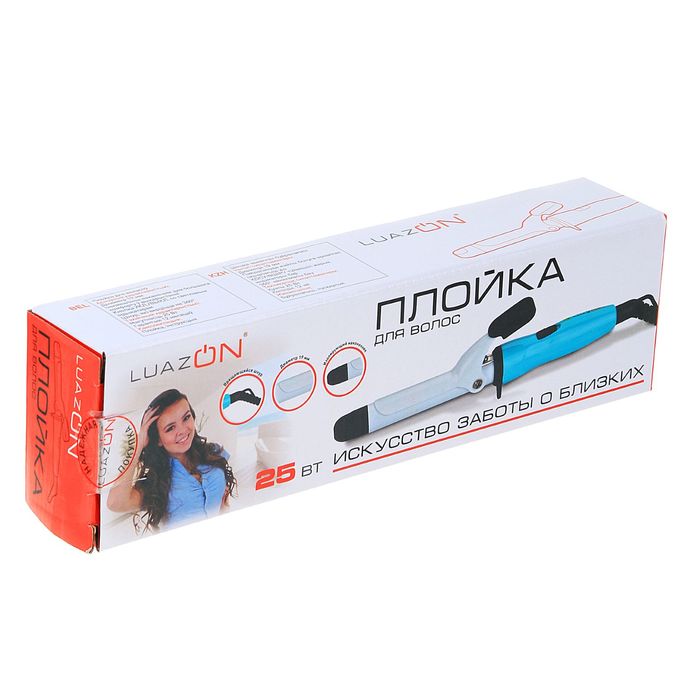 Плойка LuazON LW-07, 25 Вт, d=19 мм,температура нагрева 180°, керамическое покрытие, голубой