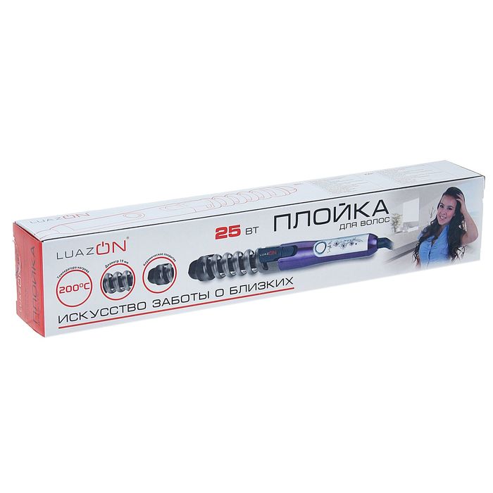 Плойка LuazON LW-06, 25 Вт, температура нагрева 200°, керамическое покрытие, фиолетовый