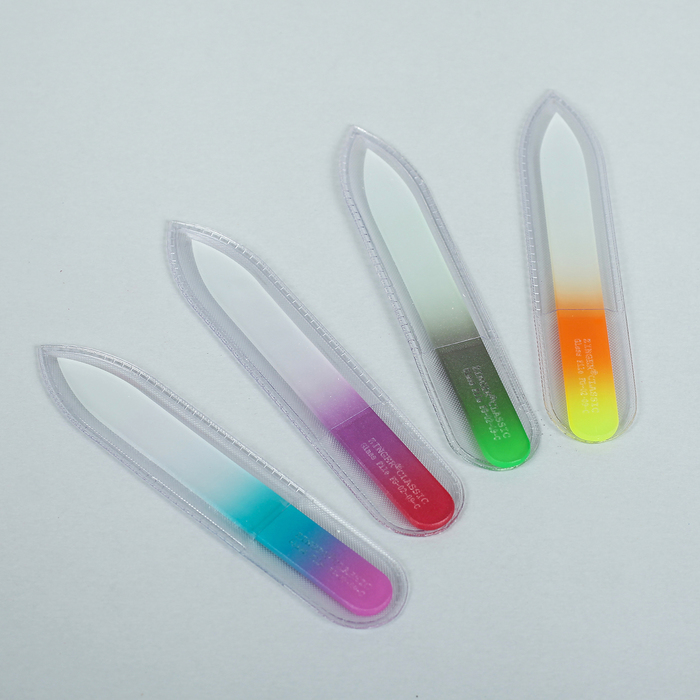 Пилка стеклянная для ногтей, двусторонняя, 9см, разноцветная