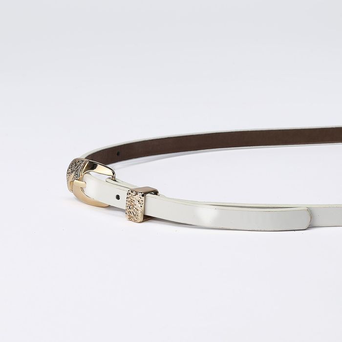 Ремень женский "Узор", пряжка и хомут золото, ширина - 1см, белый