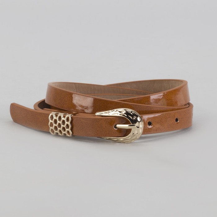 Ремень женский "Шик", пряжка и хомут золото, ширина - 1,5см, рыжий