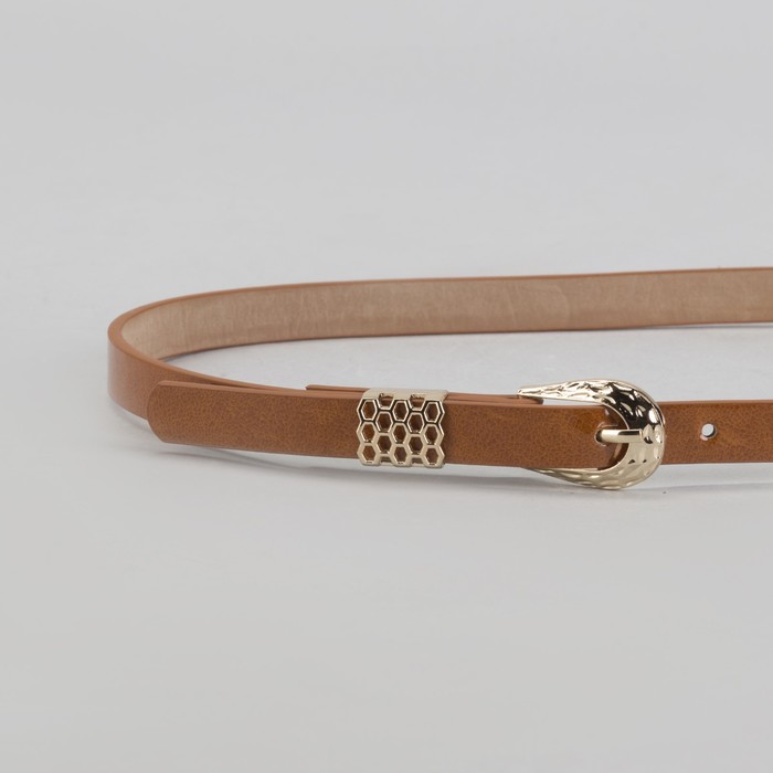 Ремень женский "Шик", пряжка и хомут золото, ширина - 1,5см, рыжий