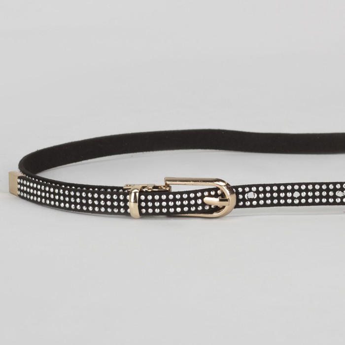 Ремень женский "Точки", пряжка и хомут, кончик золото, ширина - 1см, чёрный