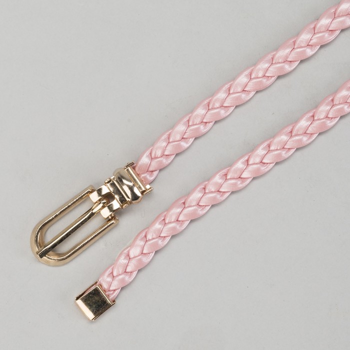 Ремень женский "Плетёнка", пряжка, хомут и кончик под золото, ширина - 1см, розовый