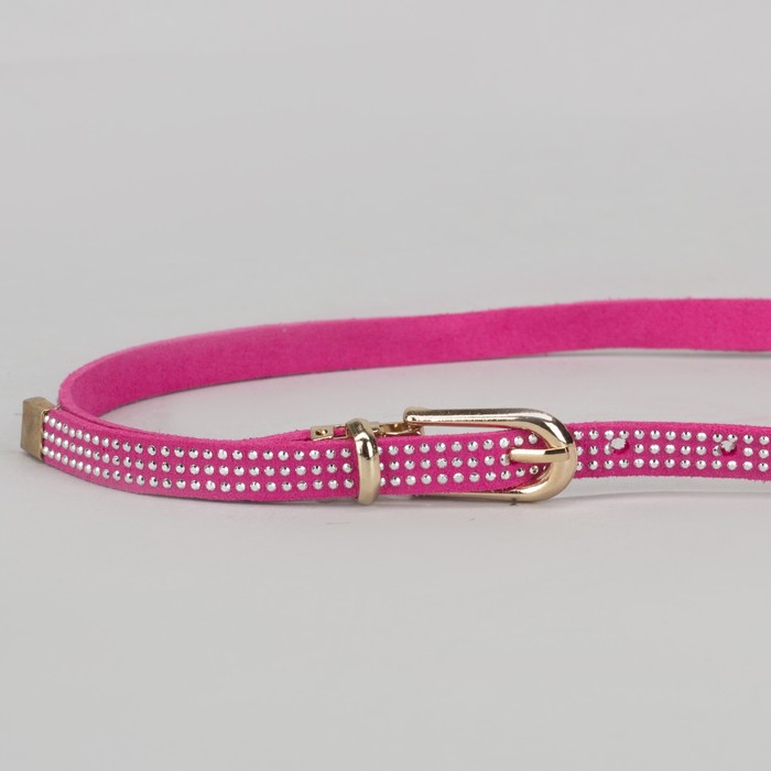 Ремень женский "Точки", пряжка и хомут, кончик золото, ширина - 1см, малиновый