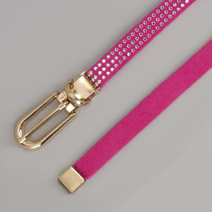 Ремень женский "Точки", пряжка и хомут, кончик золото, ширина - 1см, малиновый