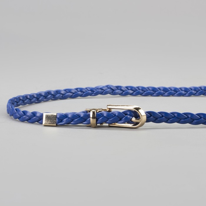 Ремень женский "Плетёнка", пряжка, хомут и кончик под золото, ширина - 1см, тёмно-синий