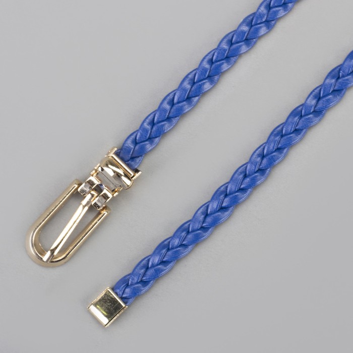 Ремень женский "Плетёнка", пряжка, хомут и кончик под золото, ширина - 1см, тёмно-синий