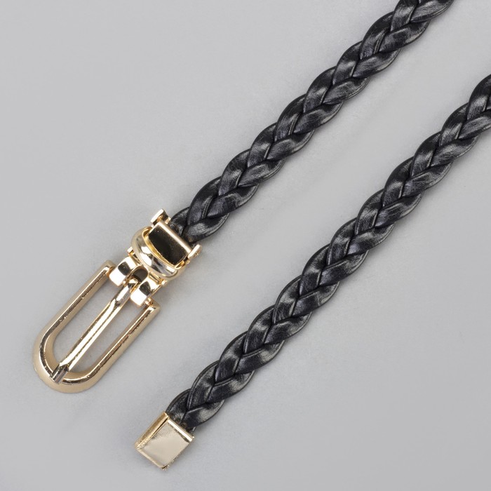 Ремень женский "Плетёнка", пряжка, хомут и кончик под золото, ширина - 1см, чёрный
