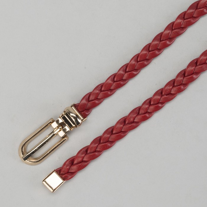 Ремень женский "Плетёнка", пряжка, хомут и кончик под золото, ширина - 1см, красный