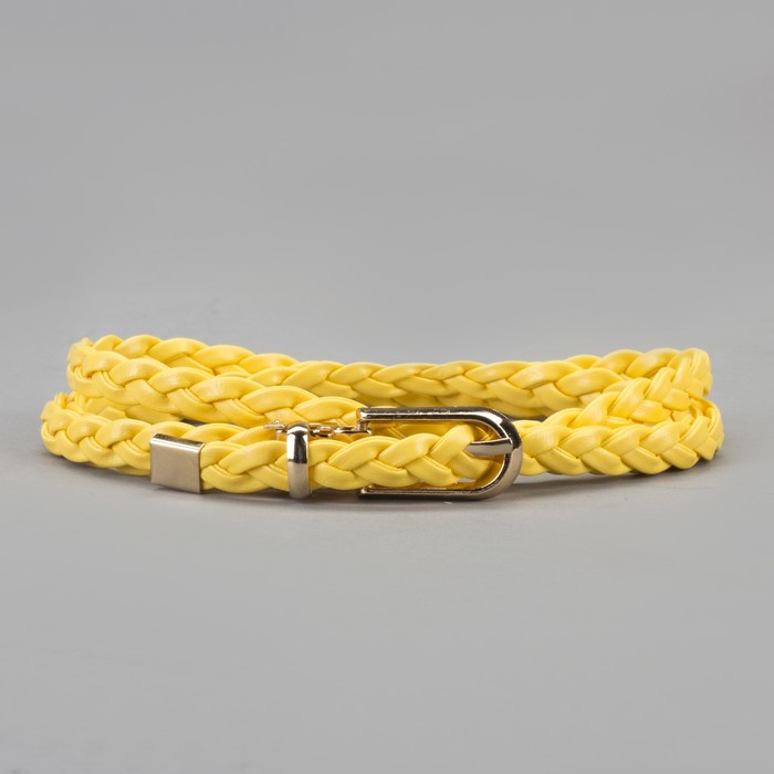 Ремень женский "Плетёнка", пряжка, хомут и кончик под золото, ширина - 1см, жёлтый