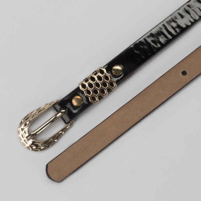 Ремень женский "Шик", пряжка и хомут золото, ширина - 1,5см, чёрный