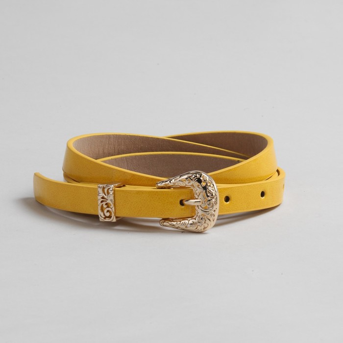 Ремень женский "Роскошь", пряжка и хомут золото, ширина - 1,5см, жёлтый