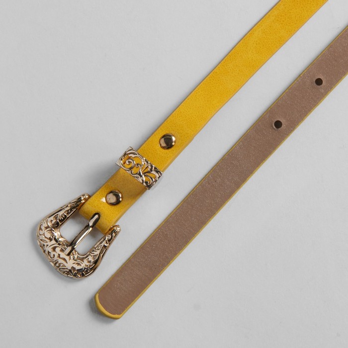 Ремень женский "Роскошь", пряжка и хомут золото, ширина - 1,5см, жёлтый