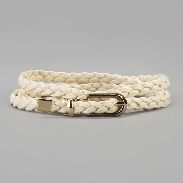 Ремень женский "Плетёнка", пряжка, хомут и кончик под золото, ширина - 1см, молочный