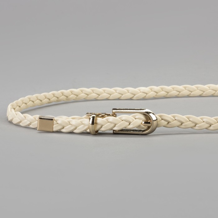 Ремень женский "Плетёнка", пряжка, хомут и кончик под золото, ширина - 1см, молочный