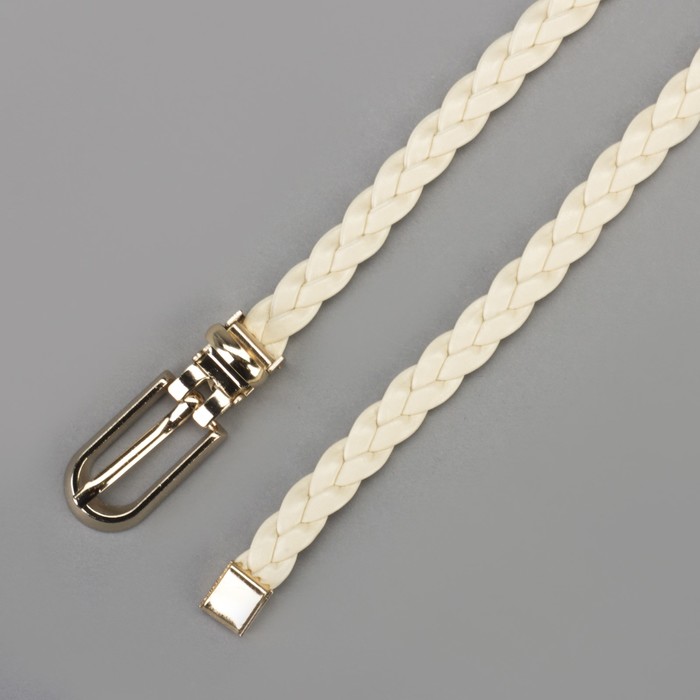 Ремень женский "Плетёнка", пряжка, хомут и кончик под золото, ширина - 1см, молочный