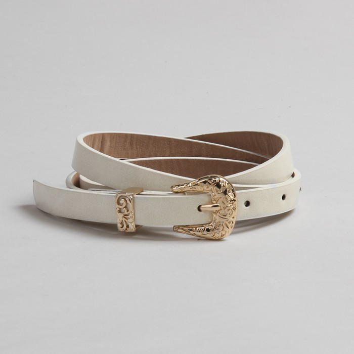 Ремень женский "Роскошь", пряжка и хомут золото, ширина - 1,5см, белый