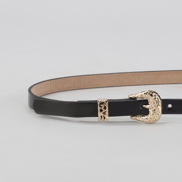 Ремень женский "Роскошь", пряжка и хомут золото, ширина - 1,5см, чёрный