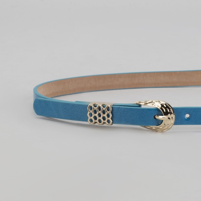 Ремень женский "Шик", пряжка и хомут золото, ширина - 1,5см, синий
