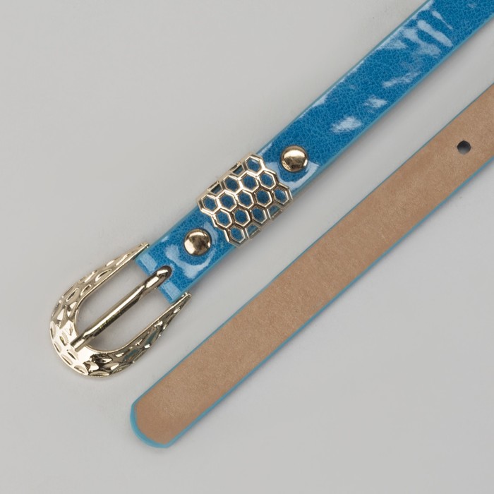 Ремень женский "Шик", пряжка и хомут золото, ширина - 1,5см, синий
