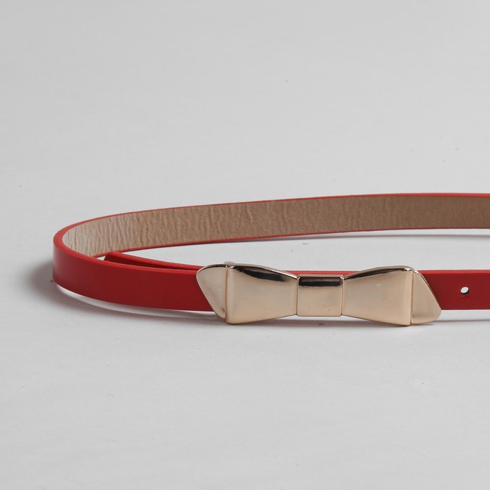 Ремень женский "Бант", пряжка-гвоздь под золото, ширина - 1,5см, красный