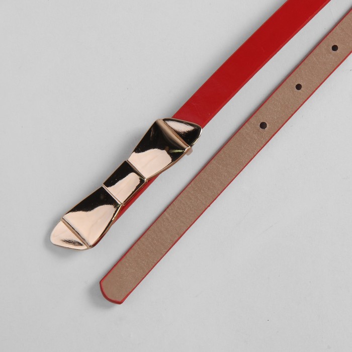 Ремень женский "Бант", пряжка-гвоздь под золото, ширина - 1,5см, красный