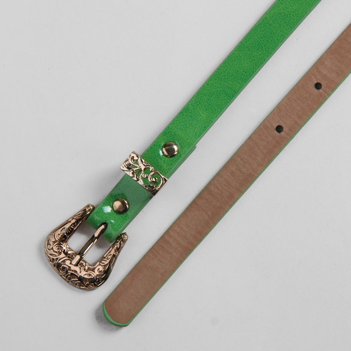 Ремень женский "Роскошь", пряжка и хомут золото, ширина - 1,5см, зелёный