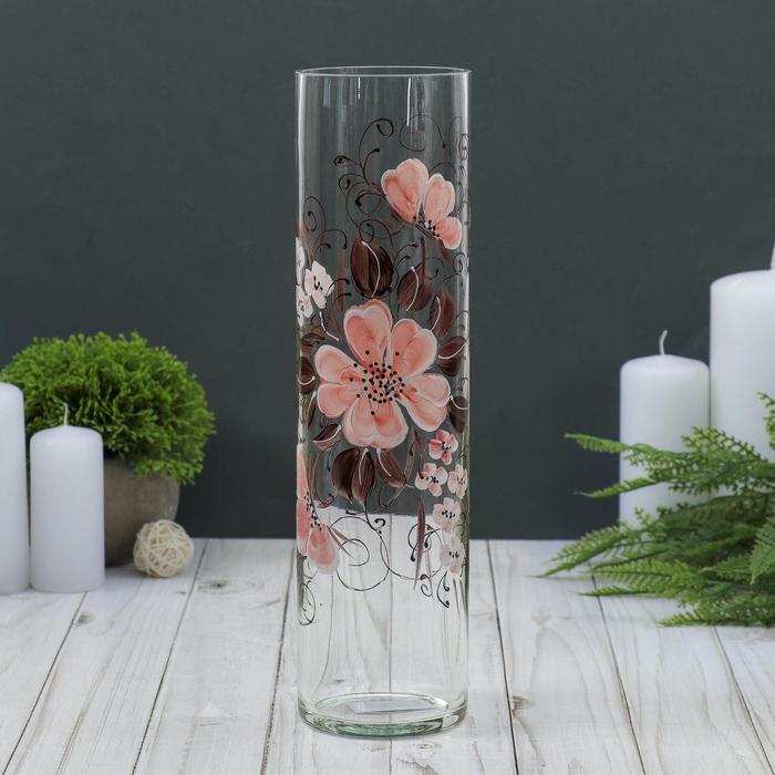 Ваза "Цилиндр", гибискус, ручная роспись