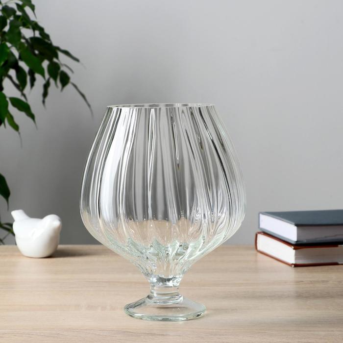 ваза Бокал риф. V=1,8л. d=10.5см, h=200 х155 мм. из прозрачного стекла (без декора) ваза волна h 280 мм из прозрачного стекла без декора