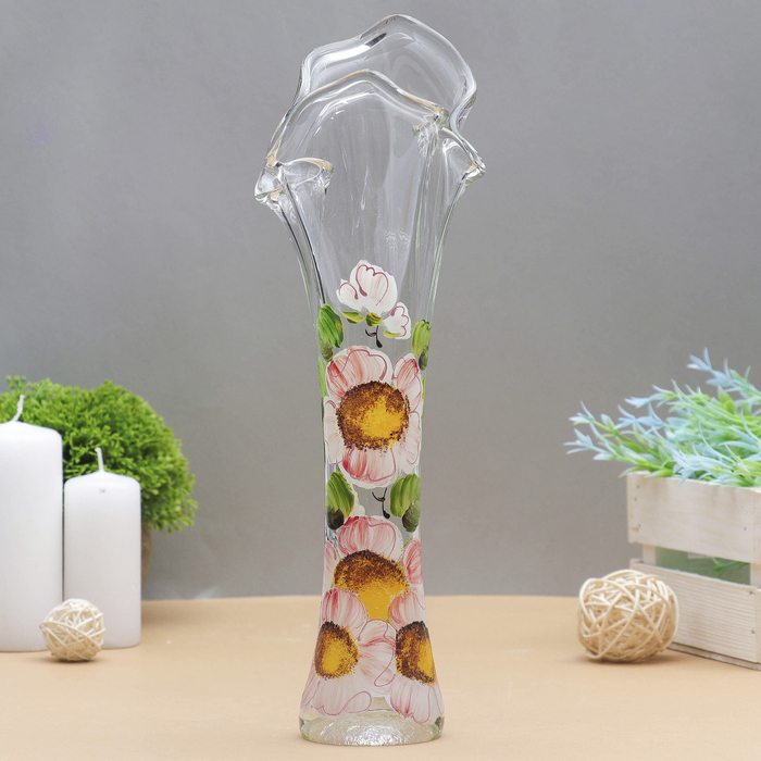 Ваза "Волна" красная ромашка, ручная роспись